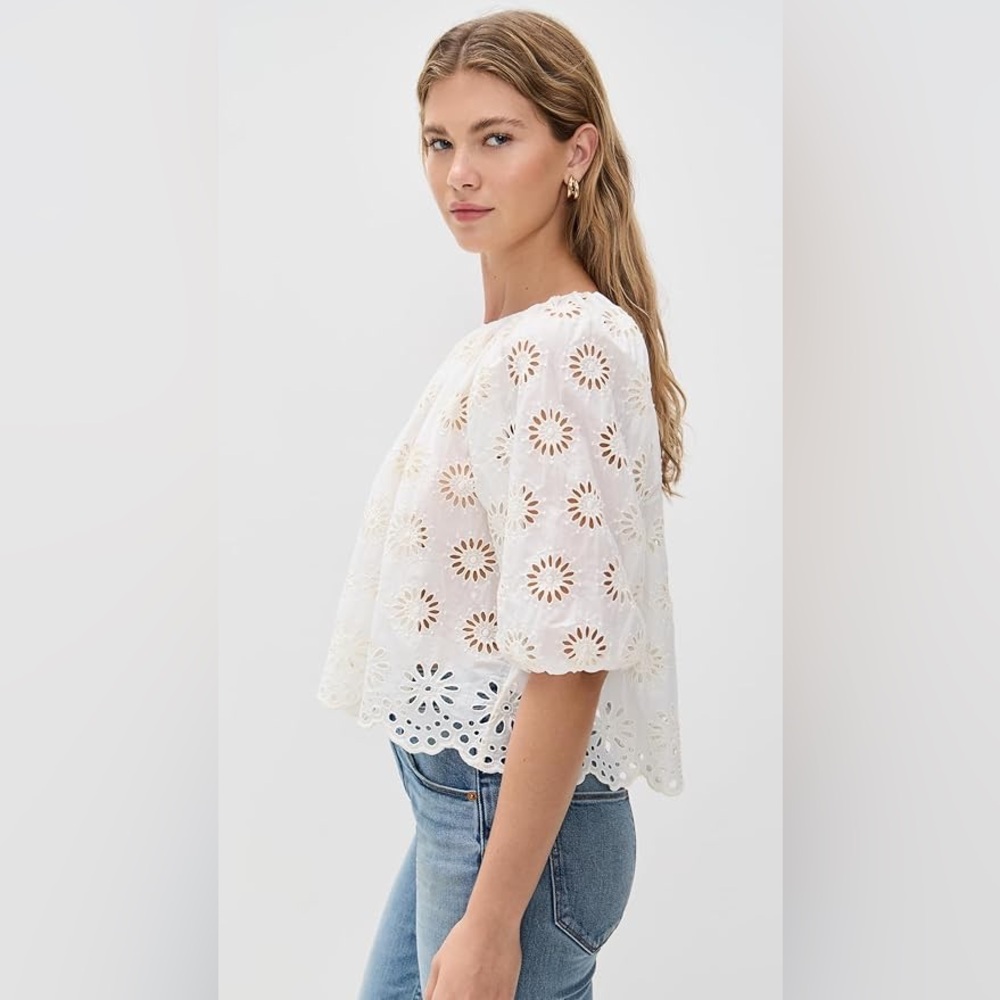 Madewell Embroidered Shirred Puff Sleeve Top - Picture 4 of 16